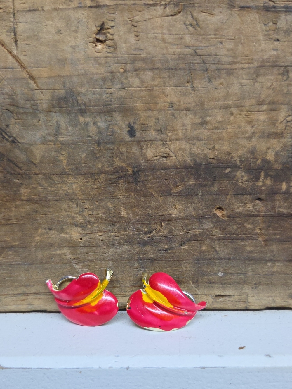 Vintage Painted Clip On Earrings